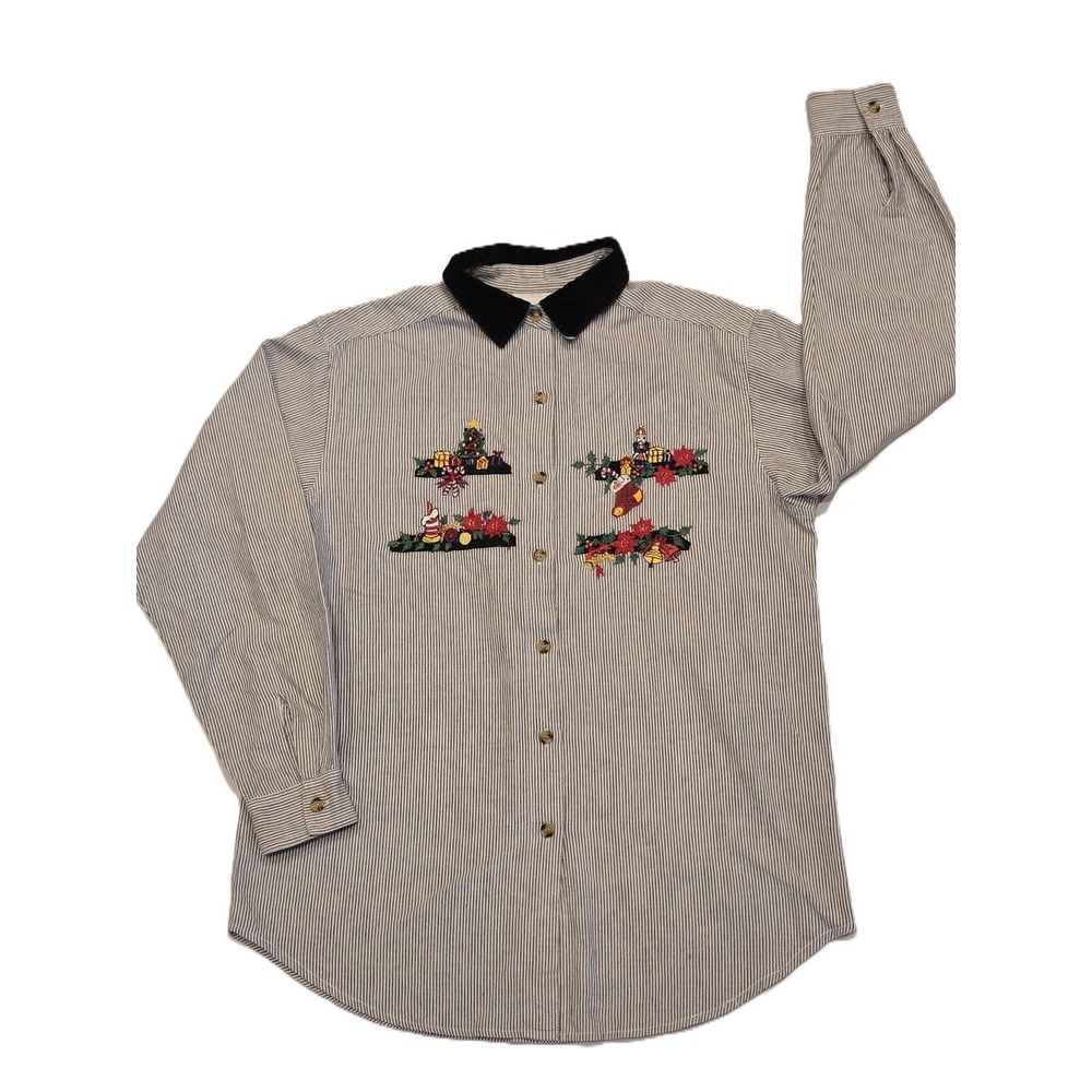 Vintage Casey & Max‎ Medium Button Down Christmas Holiday Embroidered Shirt